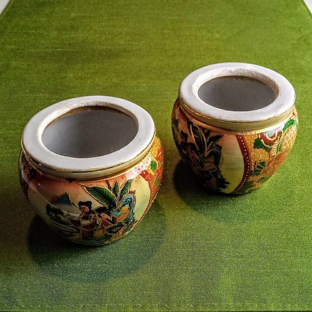 Vintage Japanese Moriage Gold-Rimmed Ceramic Vases